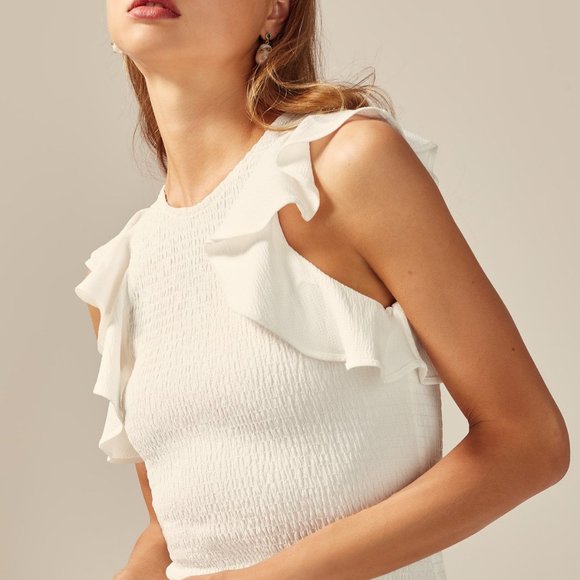 C/MEO COLLECTIVE Fit & Flare Ruffle Hem Mini Dress in Ivory Size Medium New - Picture 5 of 11